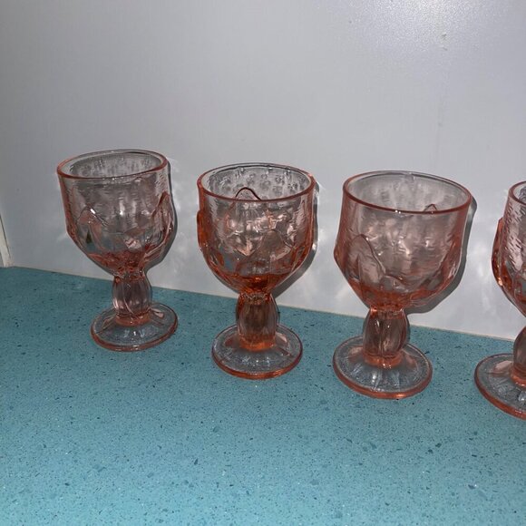 Tiffin Vintage Glass Franciscan Cabaret Wine Pink Lotus Flower Set Of 4 - Picture 6 of 7